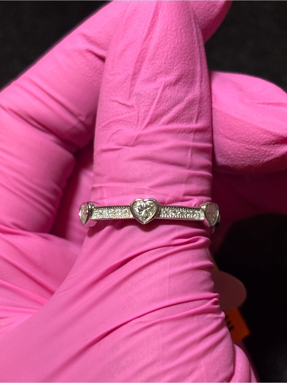 .925 Sterling Silver 1.2ct. VVS Moissanite Heart Station Eternity Band Size 9